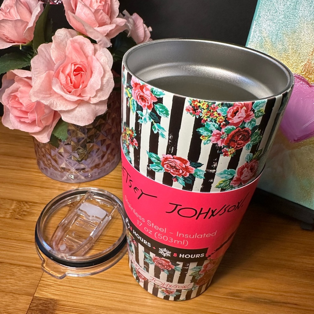 Betsey Johnson Black and Pink Floral Tumbler 🩷🖤 - Picture 3 of 9